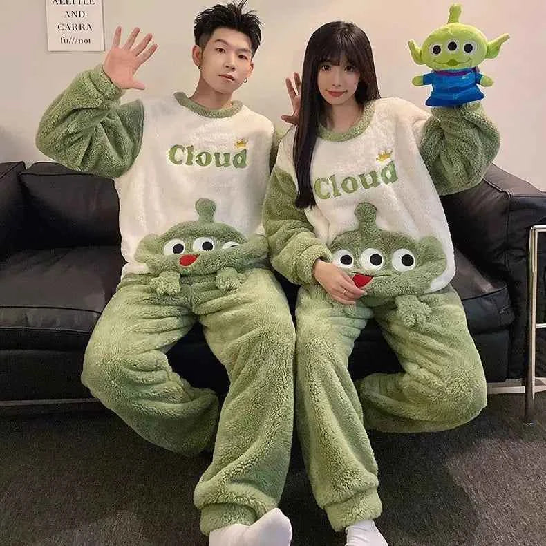 Cartoon Sanrios Cinnamoroll Pajamas Women Men Thickened Coral Velvet Anime Kuromi Autumn Winter Couple Warm Soft Home Clothes