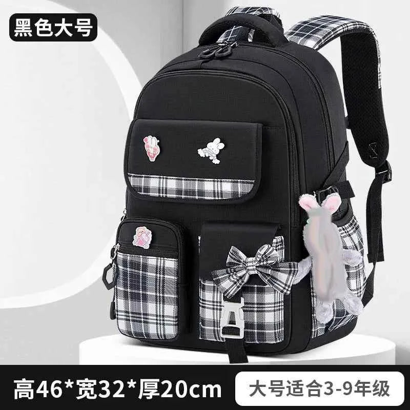New Spine Protection Primary School Students Girls Checkered Backpack with Large Capacity Lightweight Waterproof Children's Bag