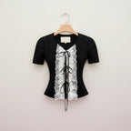 "Romantic Imagination" Black Embroidered Placket Short - Vusy Kawaii Shop