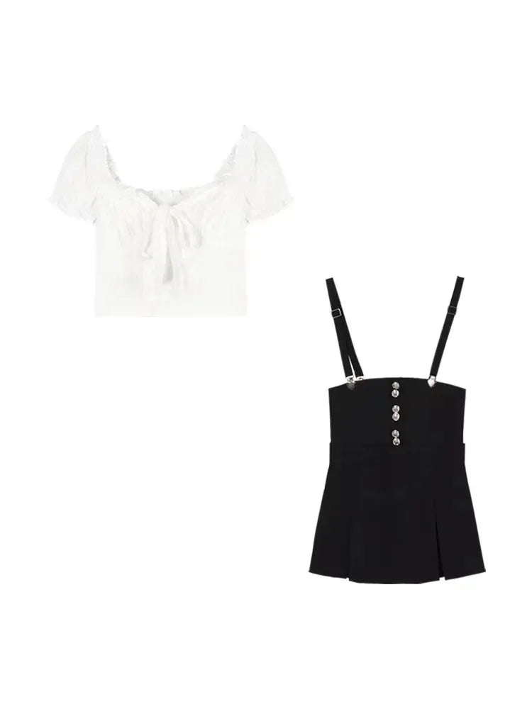Chic Two Piece Dress Sets Summer Black Bodycon Dress Crop - Vusy Kawaii Shop