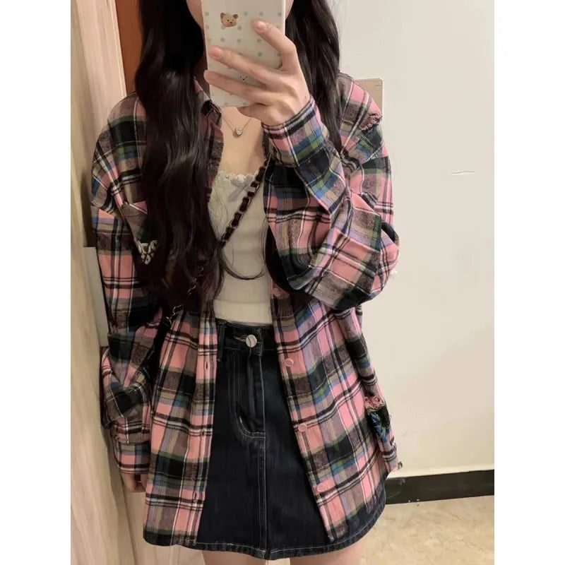 Women Spring-Summer Fashion Plaid Shirt and Irregular Dress - Vusy Kawaii Shop