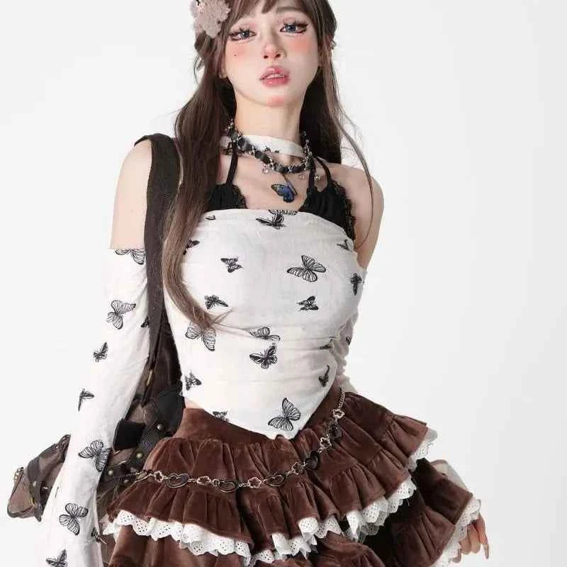 Brown Corduroy Cake Skirt Autumn-Winter Korean Style Girls