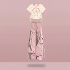Korean Spring Summer Set Short Sleeve T-Shirt and Pink - Vusy Kawaii Shop