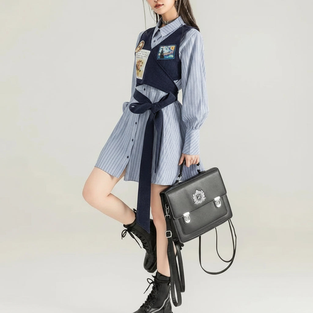 Women American College Style Design Vest Vest Striped Dress - Vusy Kawaii Shop