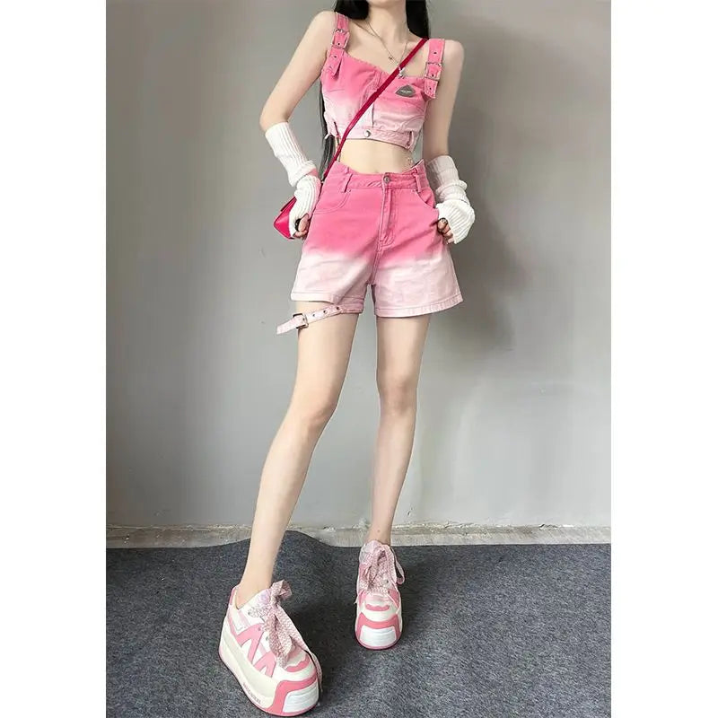 Sweet Fashion Suit Summer Gradient Pink-Harajuku Punk - Vusy Kawaii Shop