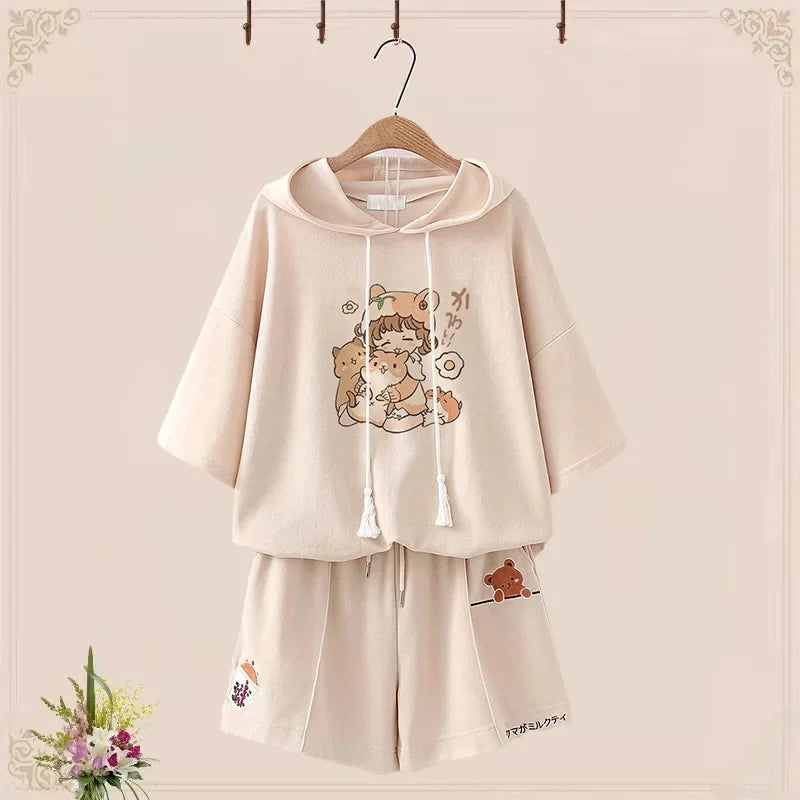 Summer Short Sleeve Sports Suit Cute Bear T-Shirt Japanese - Vusy Kawaii Shop