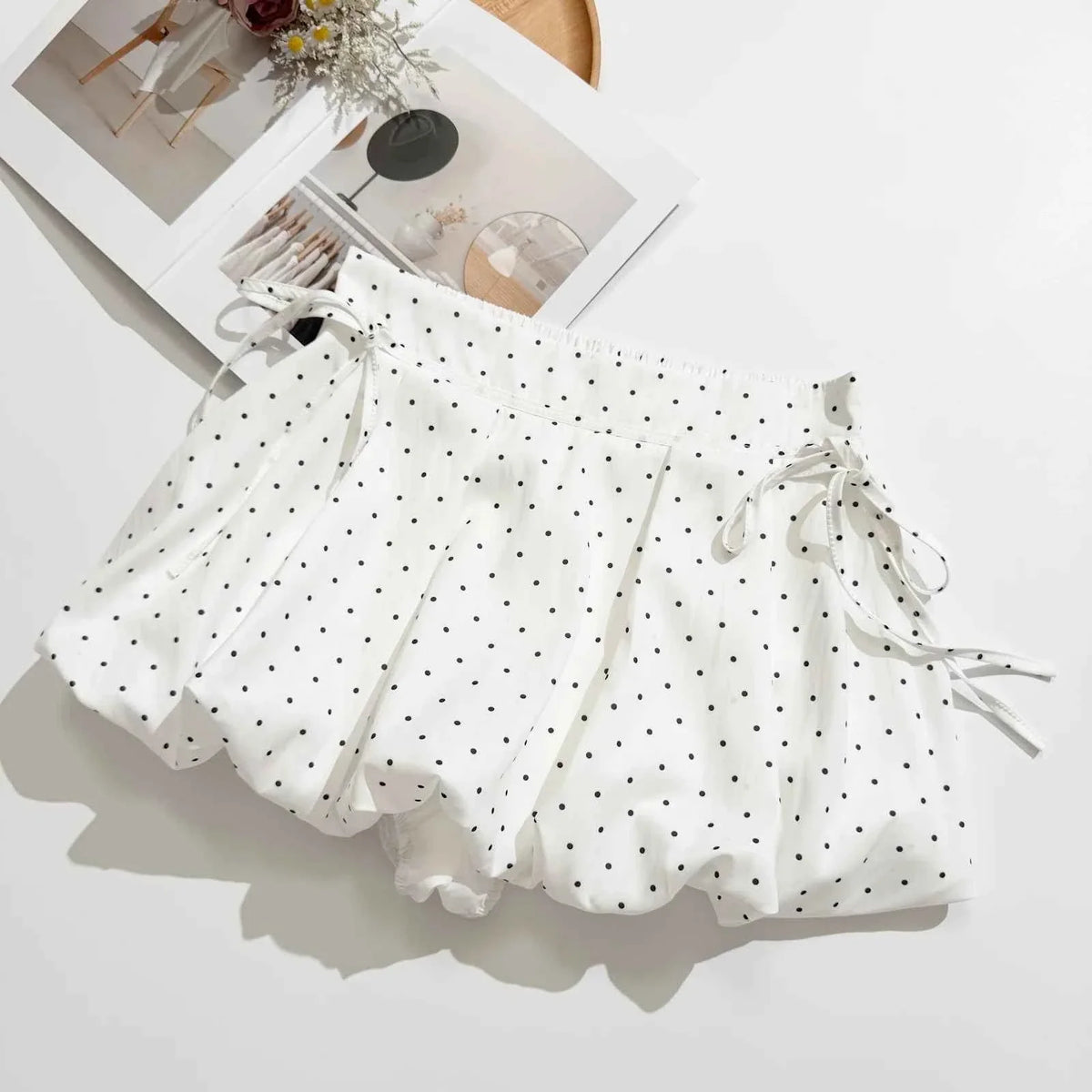 Women's Sweet Polka Dot Bow Collar Top & Mini Skirt Set