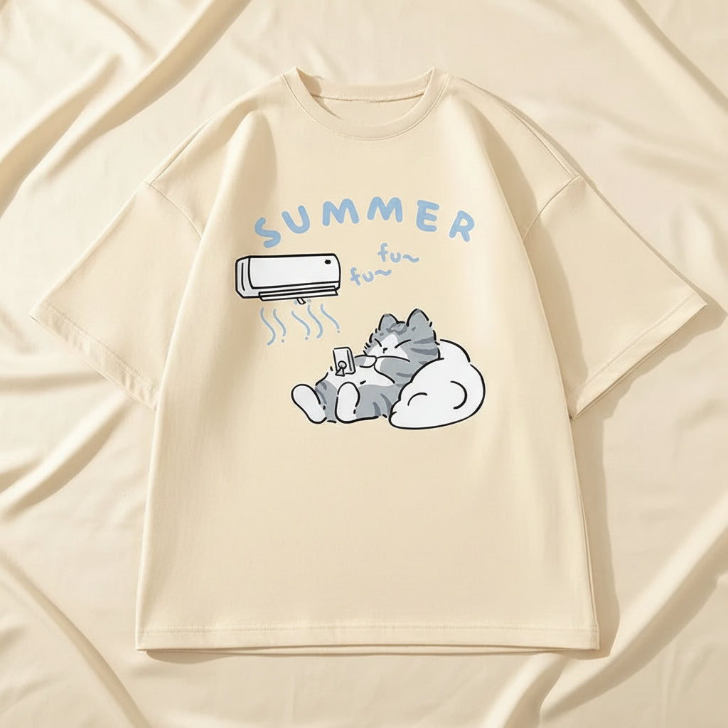Summer Japanese Cartoon Cute Cat Fun Print Short Sleeve - Vusy Kawaii Shop