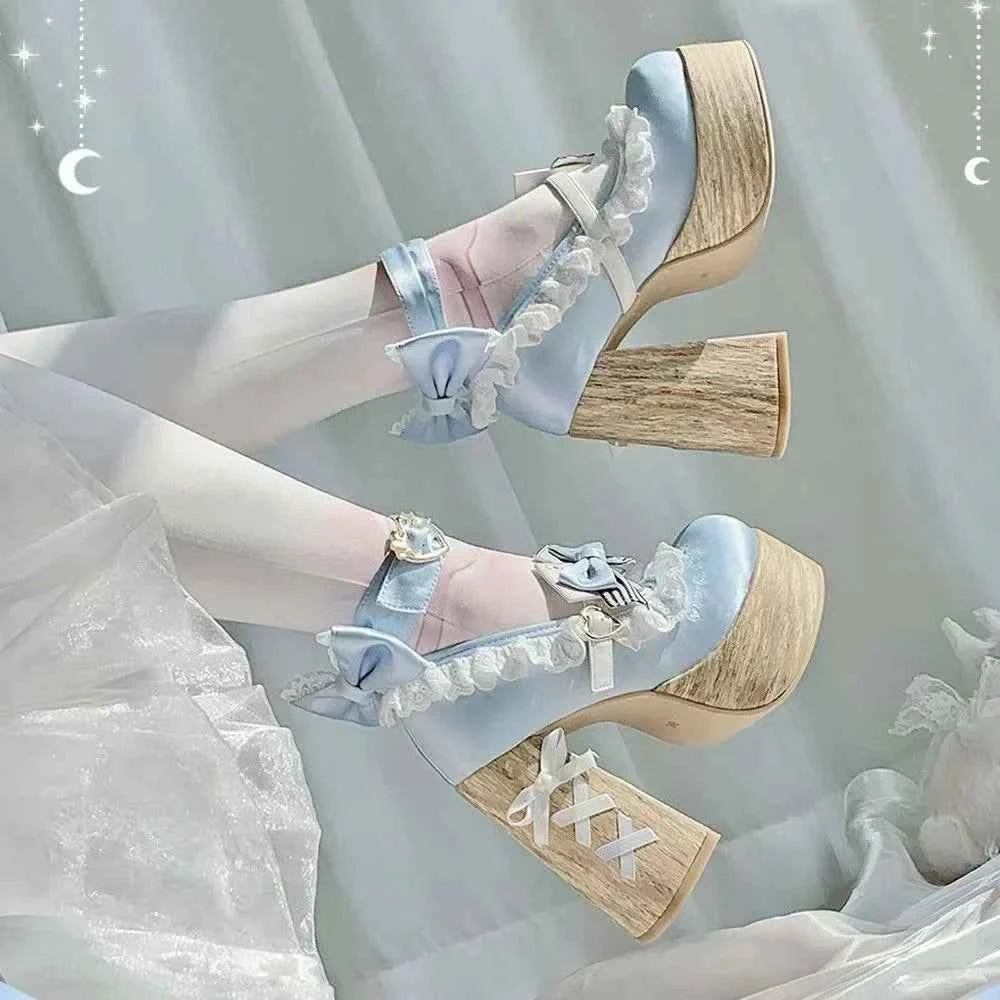 Ele Sweet Lolita High Heels Ultra High Waterproof Platform Cute Girls oes Faionable Comfortable Loers