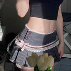 Harajuku Kawaii Lace Trim Mini Skirts Gothic Cutecore Bow