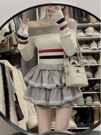 Women Top Sweet College Style Patchwork Knit Sweater Off - Vusy Kawaii Shop