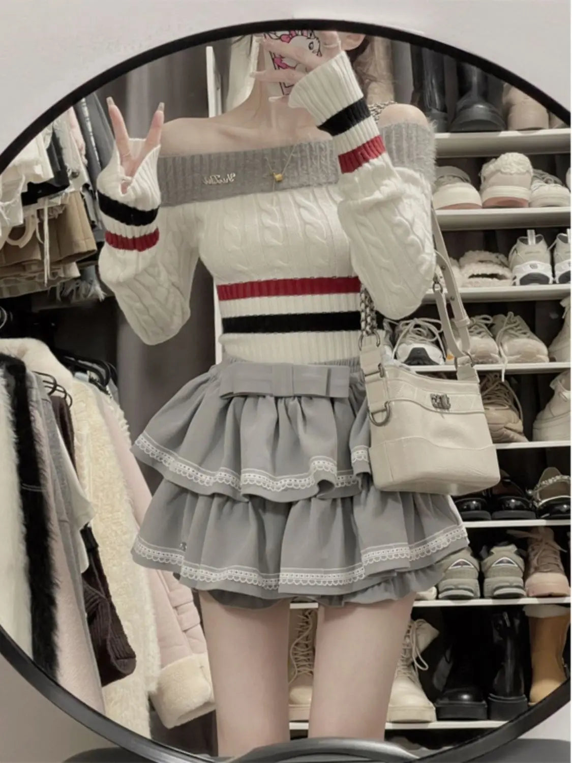 Women Top Sweet College Style Patchwork Knit Sweater Off - Vusy Kawaii Shop