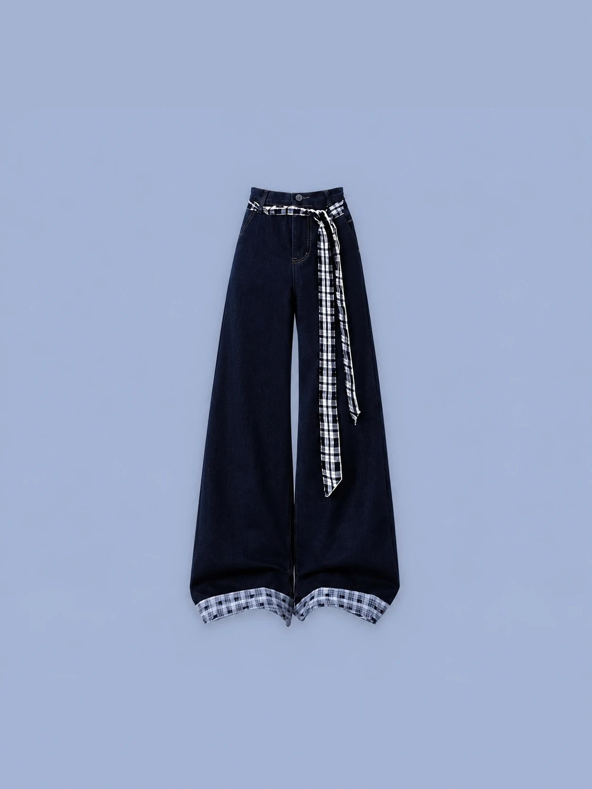 Blue Shirt And Denim Crop Top Set Casual Loose Feeling Spring Summer Autumn Women's Fashion Ensemble High Waist Long Pants