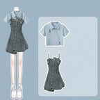 Summer Dress Matching Set Fashion Short Top and Denim Strap - Vusy Kawaii Shop