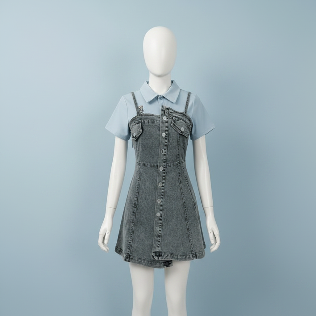 Summer Dress Matching Set Fashion Short Top and Denim Strap - Vusy Kawaii Shop