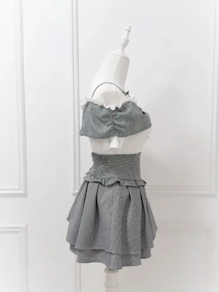Women's Coquette Plaid Crop Top & Mini Skirt Set