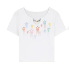 Women Summer Fashion Star Print Chain Slim Short T-Shirts - Vusy Kawaii Shop