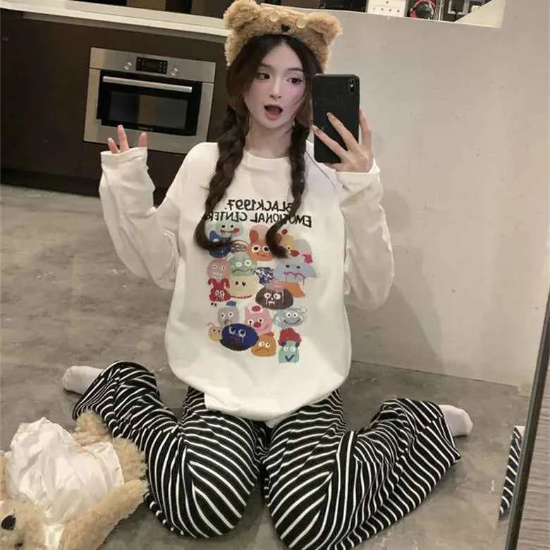 Kawaii Kuromi Long Sleeve Pajamas Set Women Anime Sanrioed Autumn Pajamas Pants Two Piece Comfort Soft Home Wear Outgoing Girls