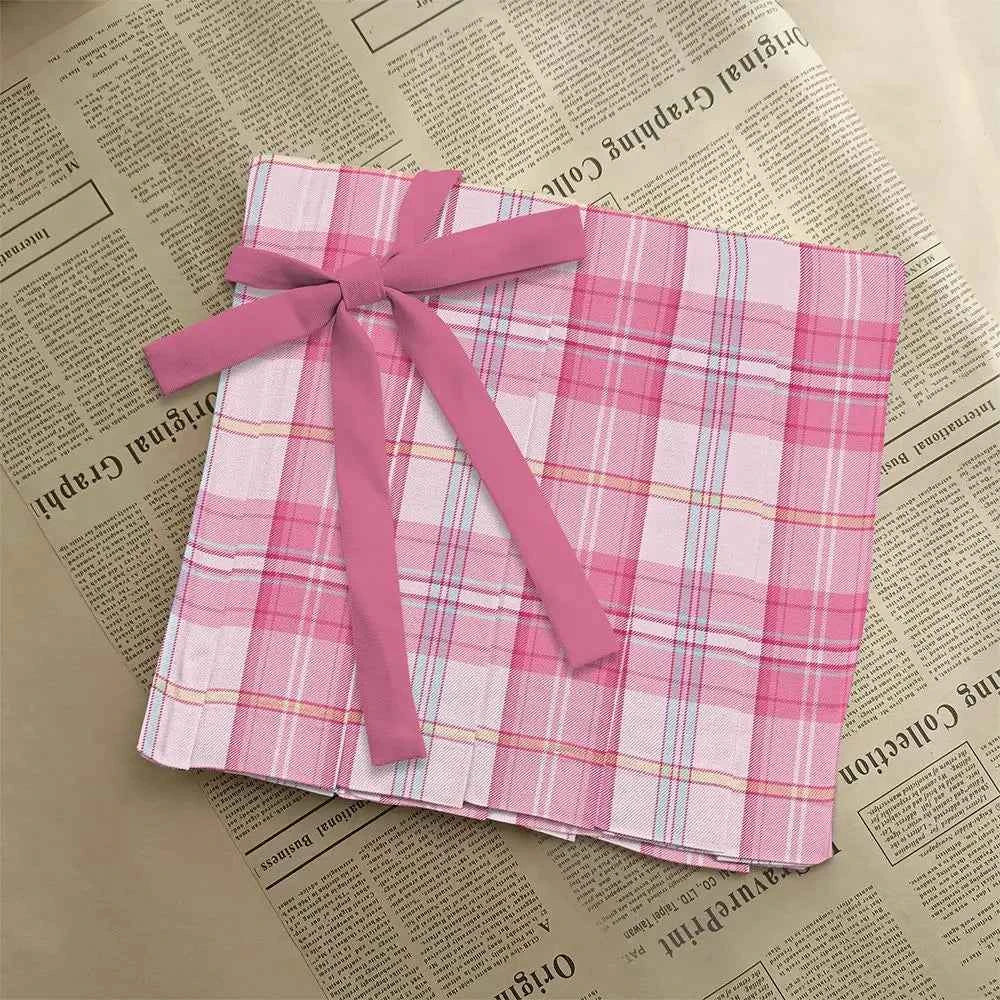 Sweet White Pink Plaid JK Skirt Preppy Style A-Line Pleated