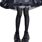 Women Lolita Black Silky Pantyhose Argyle Diamond Plaid Pattern Tights Stockings