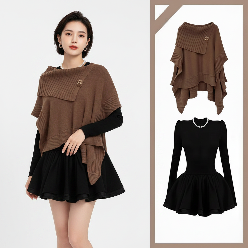 Women Graceful Pink Short Sweater Mini Black Ball Gown - Vusy Kawaii Shop
