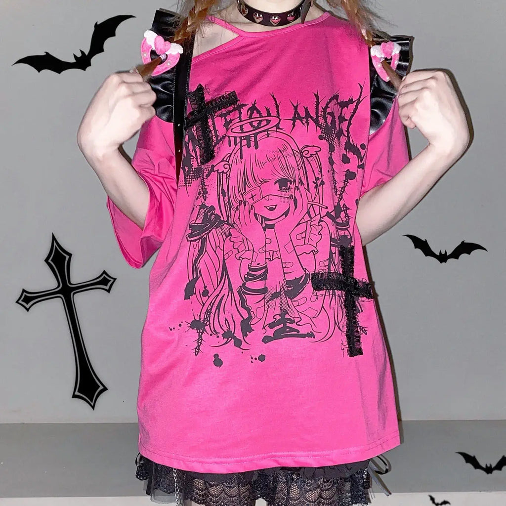 Oversized Streetwear Punk Hollow Out Tops Aesthetic Cartoon - Vusy Kawaii Shop