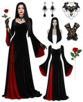 Morticia Addams Black Velvet Gown Costume for Halloween
