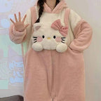 Kawaii Hello Kittys Cute Siamese Pajamas Women Coral Velvet Autumn Winter Sanrioed Sweet Thickened Warm Flannel Home Clothes