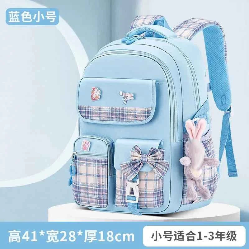 New Spine Protection Primary School Students Girls Checkered Backpack with Large Capacity Lightweight Waterproof Children's Bag