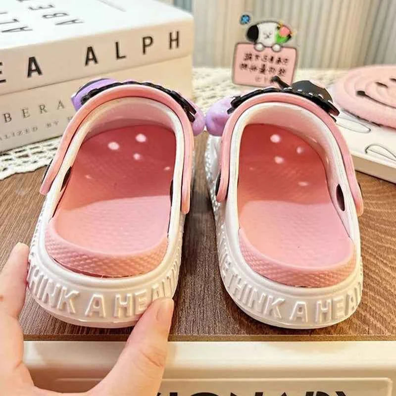Sanrioed Anime Kuromi Shoes Cartoon Accessories Non Slip Hole Slippers Women Hello Kittys Outside Wear Summer Thick Girl Sandals