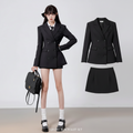 Chic Office Two-Piece Set Double-Breasted Blazer & Wrap Mini Skirt Women's Skirt Suit