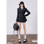 Dress Sets Double Breasted Long Sleeve Blazer High Waist - Vusy Kawaii Shop