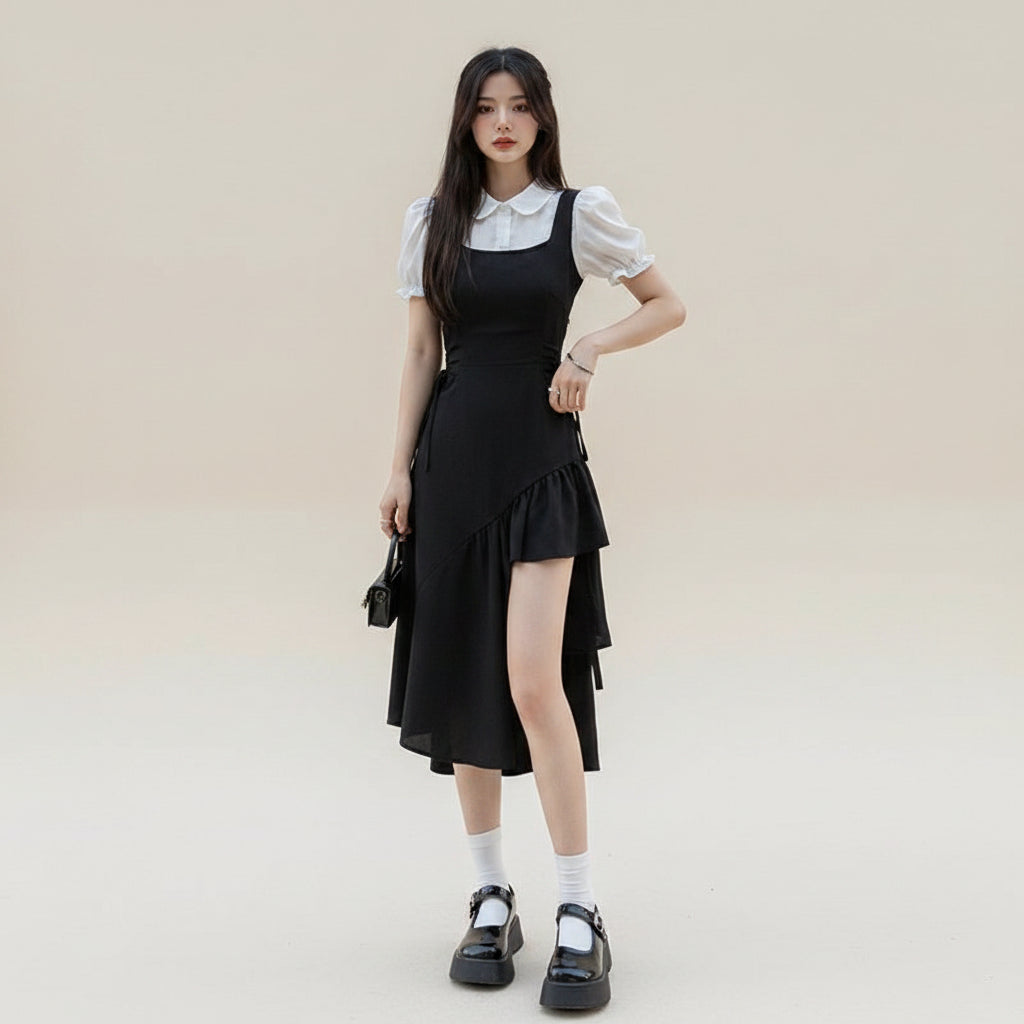 Summer Preppy Style 2-Piece Set Short Shirt with Tie - Vusy Kawaii Shop