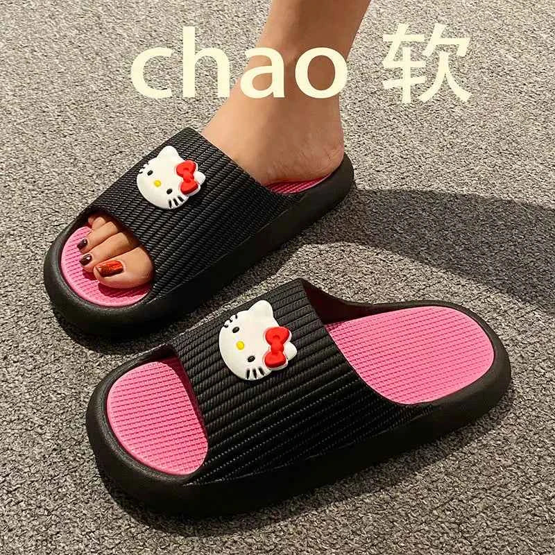 Sanrios Hello Kittys Slippers Soft Flat Shoes Women Cartoon Cute Home Slipper Anti Slip Female Summer Sweet Sandals Casual Shoes