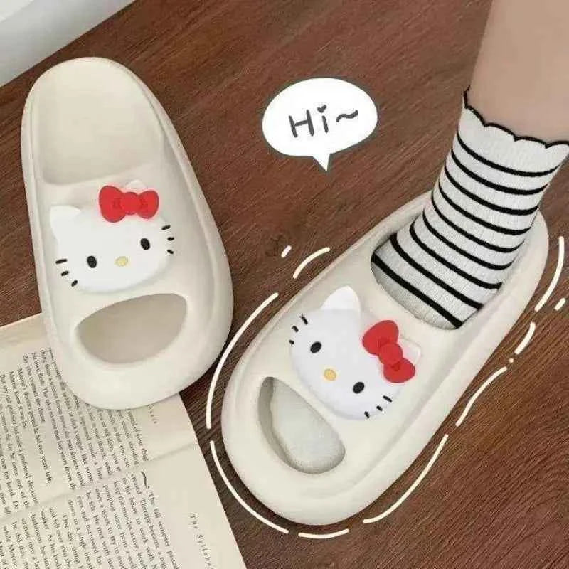 Sanrios Hello Kittys Slippers Women's Summer Outdoor Thick Sole Shoes Fashion Home Bathroom Slippers Anti Slip Girls Sandals
