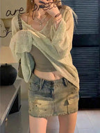 American Vintage Star Rivet Denim Skirts High Waist Slim