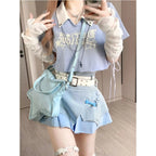 American Sweet Summer Peter Pan Collar Crop Top - Vusy Kawaii Shop