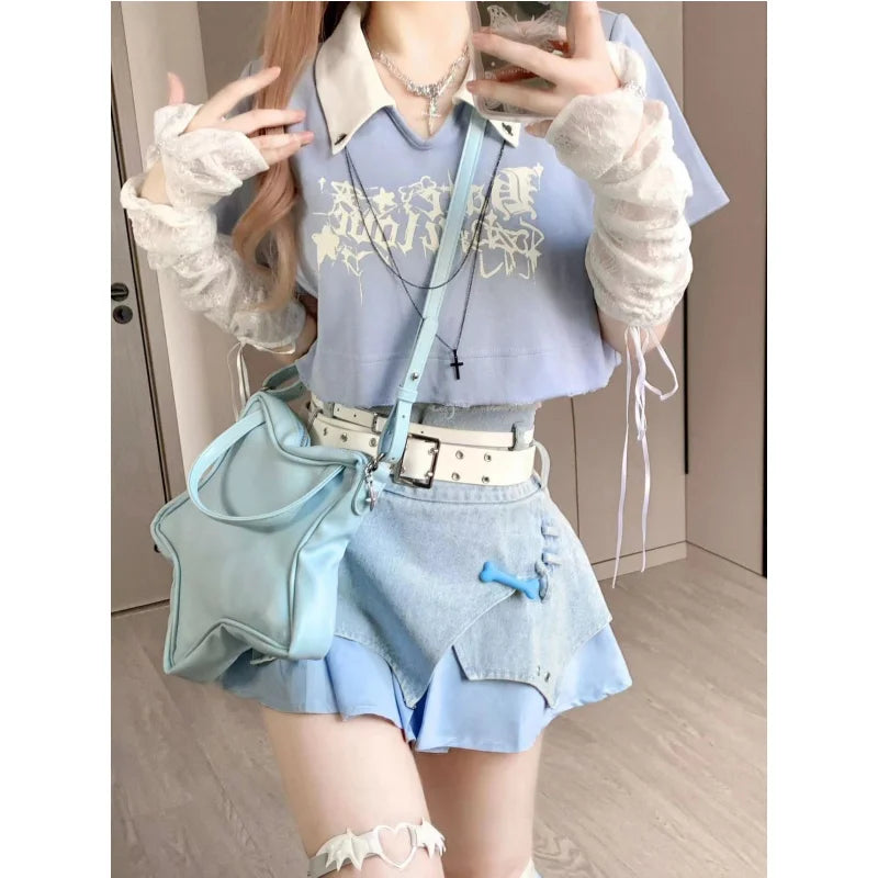 American Sweet Summer Peter Pan Collar Crop Top - Vusy Kawaii Shop