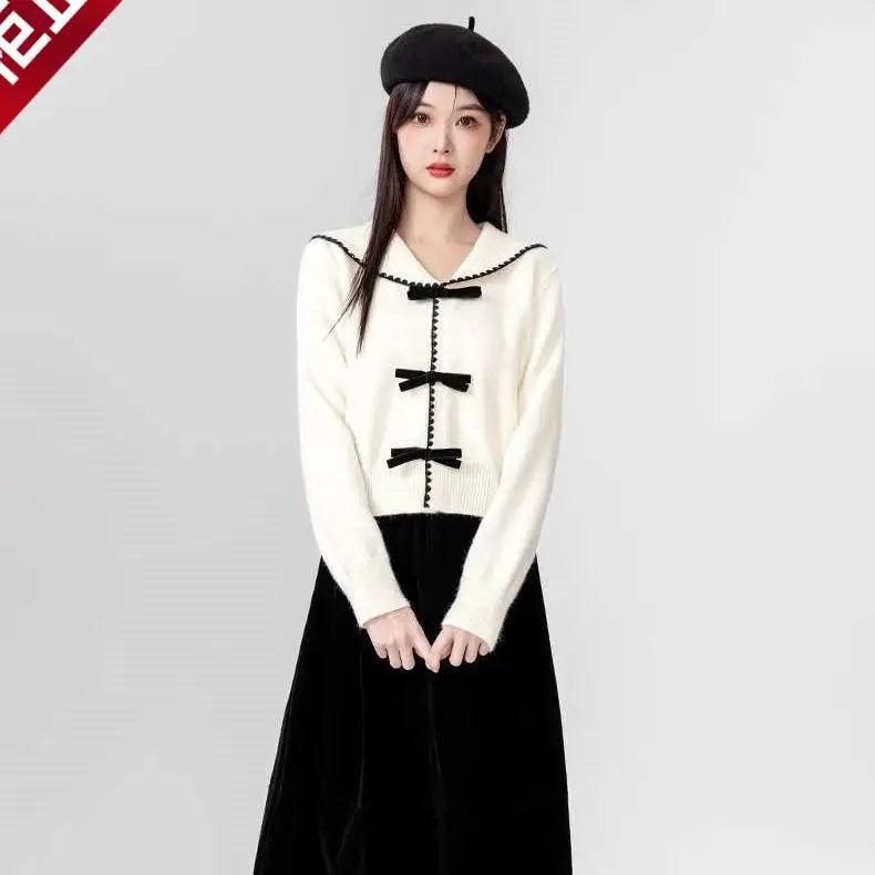 Spring and Autumn Navy Collar Sweater Coat Women Clothing - Vusy Kawaii Shop