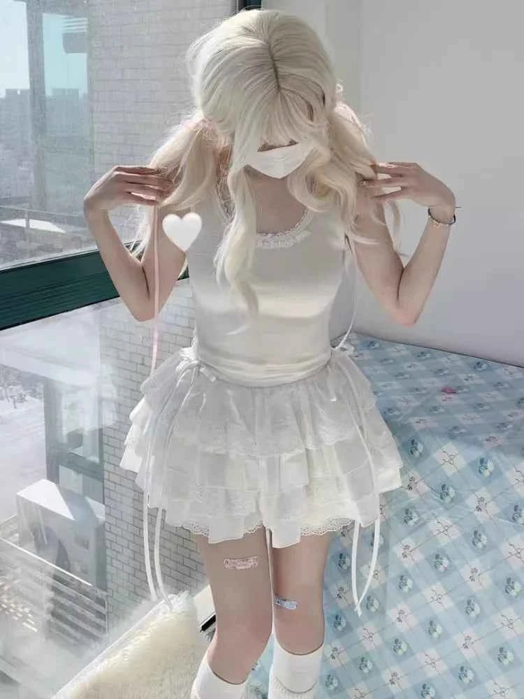 Ballet Kawaii Lace Mini Skirt Girl Cute Lolita White A-line