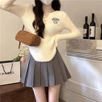 Mink Fur Soft Glutinous Embroidery V-Neck Knitted Sweater - Vusy Kawaii Shop
