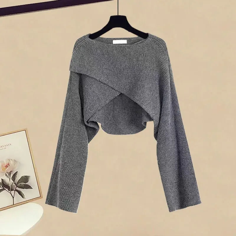 Autumn-Winter Vintage Two-Piece Set Knit Sweater Denim - Vusy Kawaii Shop