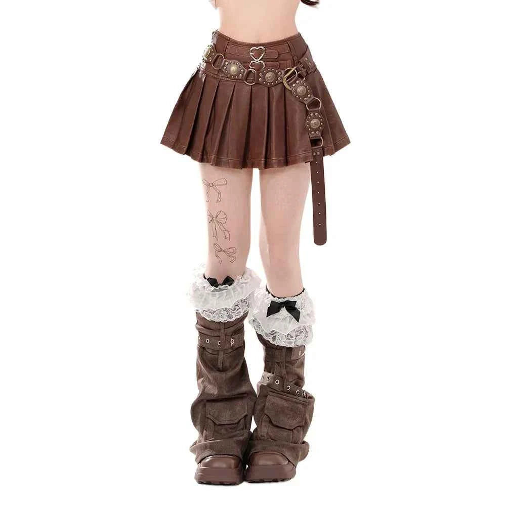 Coffee Colored Fluffy Half Skirt Women A-Line Girl Pleated