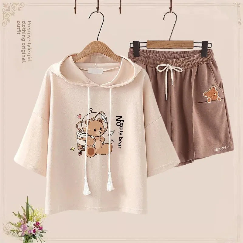 Summer Short Sleeve Sports Suit Cute Bear T-Shirt Japanese - Vusy Kawaii Shop
