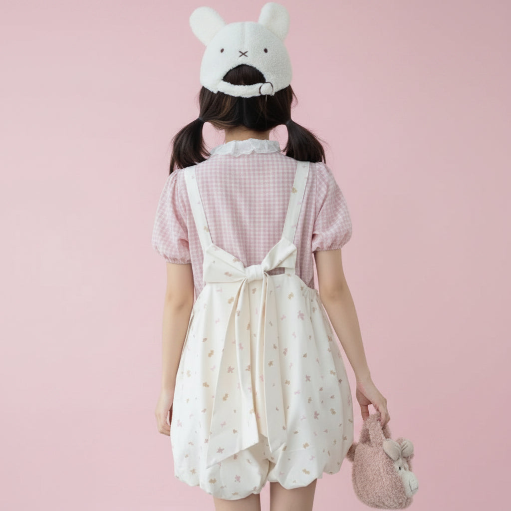 Japanese Peter Pan Collar Puff Sleeve Plaid Shirt Women - Vusy Kawaii Shop