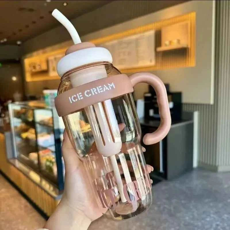Trendy Oversized Tumbler - 32oz Summer Cup with Straw & Leakproof Lid - Cute Lucky Print Design for Travel, Beach & Outdoor