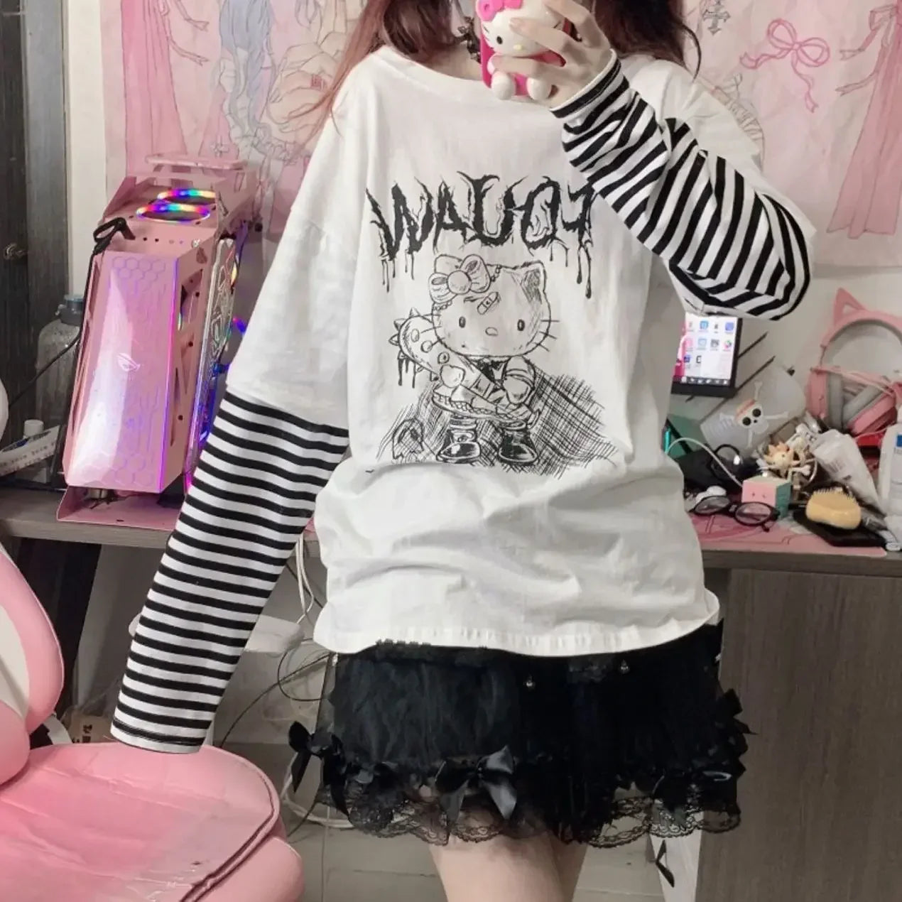 Kawaii Hello Kitty Cute Japanese Korean Tops T Shirt Fashion - Vusy Kawaii Shop
