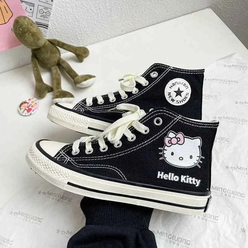 Kawaii Hello Kittys High Tops Canvas Shoes Women Sanrios Student Cartoon Graffiti Skateboard Shoes Girl Preppy Versatile Sneaker