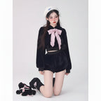 Autumn-Winter White Plush Bow Rabbit Ear Hooded Sweatshirt - Vusy Kawaii Shop