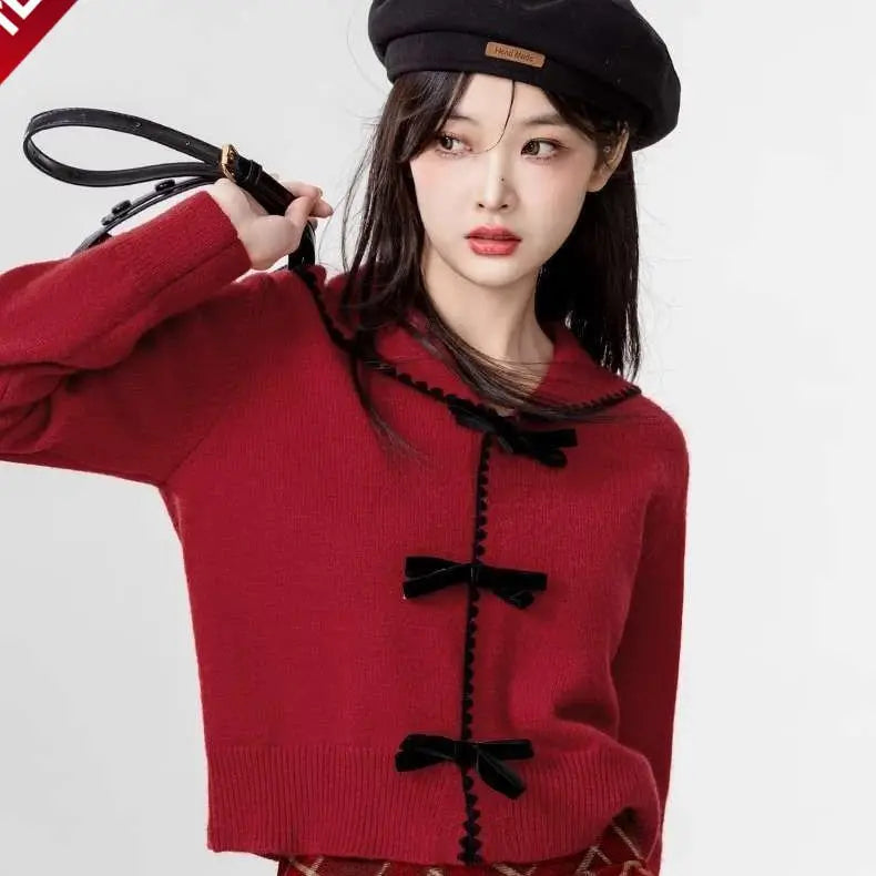 Spring and Autumn Navy Collar Sweater Coat Women Clothing - Vusy Kawaii Shop